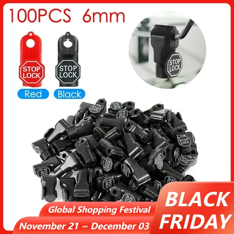 100PCS Black Red 6mm Supermarket Commodity Loss Prevention Security Lock Retail Shop Peg Hook Stop Lock Pegboard Hook Lock