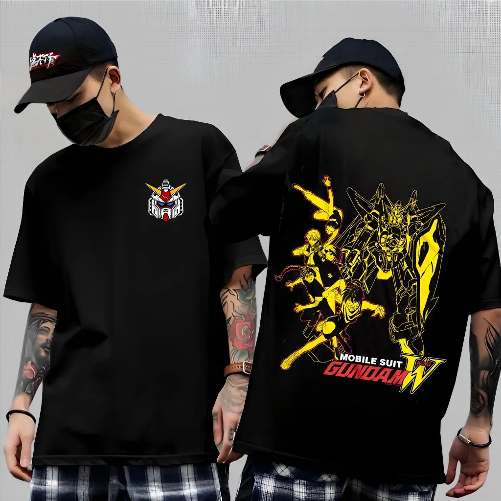 

Gundam Japanese Anime Printed Pure Cotton T-shirt Men and Women High Quality Oversized Summer Fashion Y2K Short Sleeved T-shirt