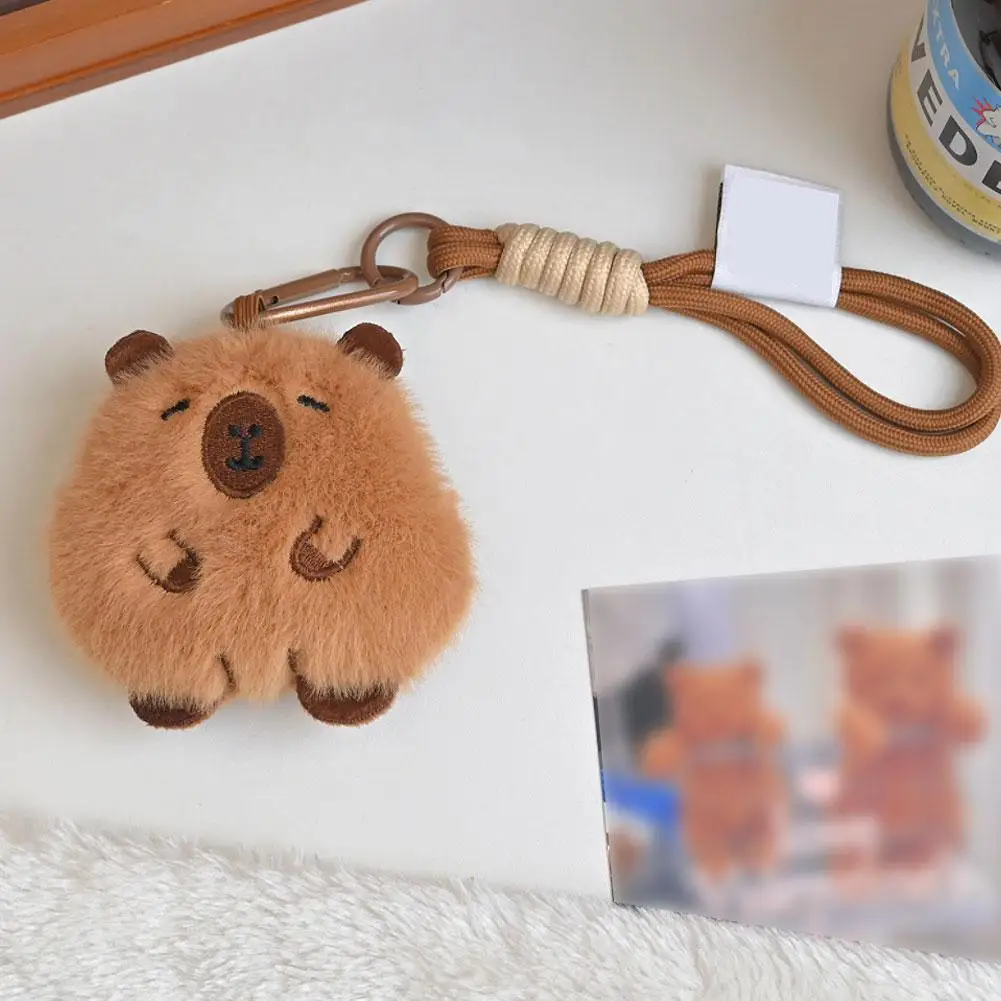 Cute Plush Capybara Keychain Kawaii Fluffy Animal Bear Pendant For Backpack School Bag Charm Keyring Gift For Girls