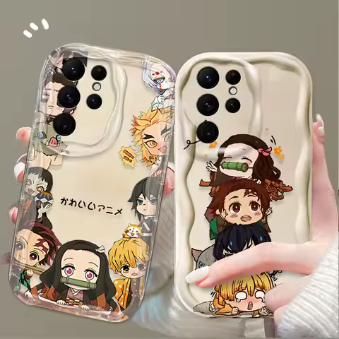 Lovely Demon Slayer Clear Wave Case For Samsung Galaxy S24 Ultra S23 S22 Plus S21 S20 FE A25 A55 A35 A15 A16 A05 A05S A06 Cover