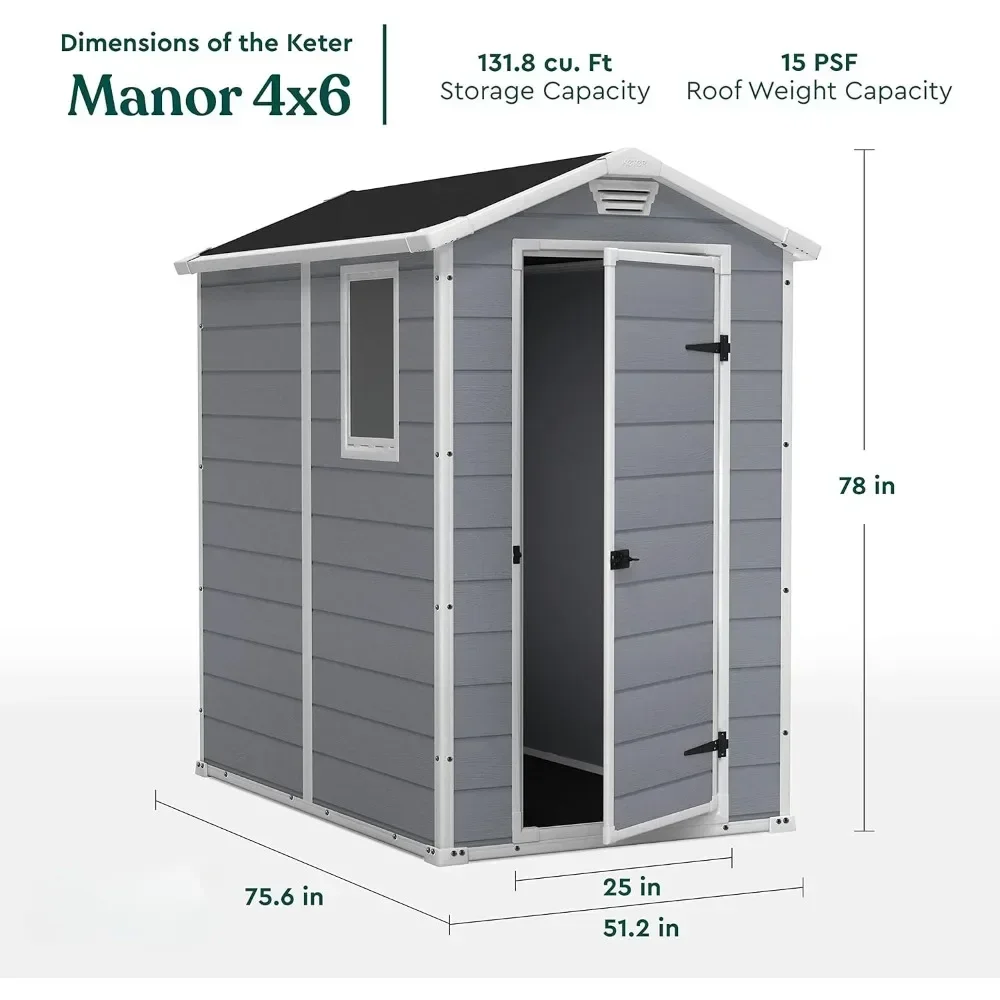 4x6 Resin Outdoor Storage Shed Kit-Perfect to Store Patio Furniture, Garden Tools Bike Accessories, Beach Chairs and Lawn Mower