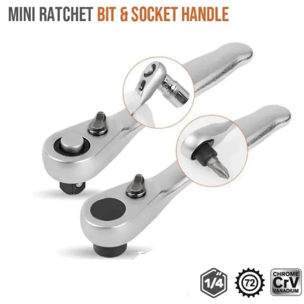 

Mini Ratchet Wrench 1/4 Drive Ratchet Handle 72 Teeth Quick Release Socket Spanner Screwdriver Bit Hand Tool Wrench Repair Tools