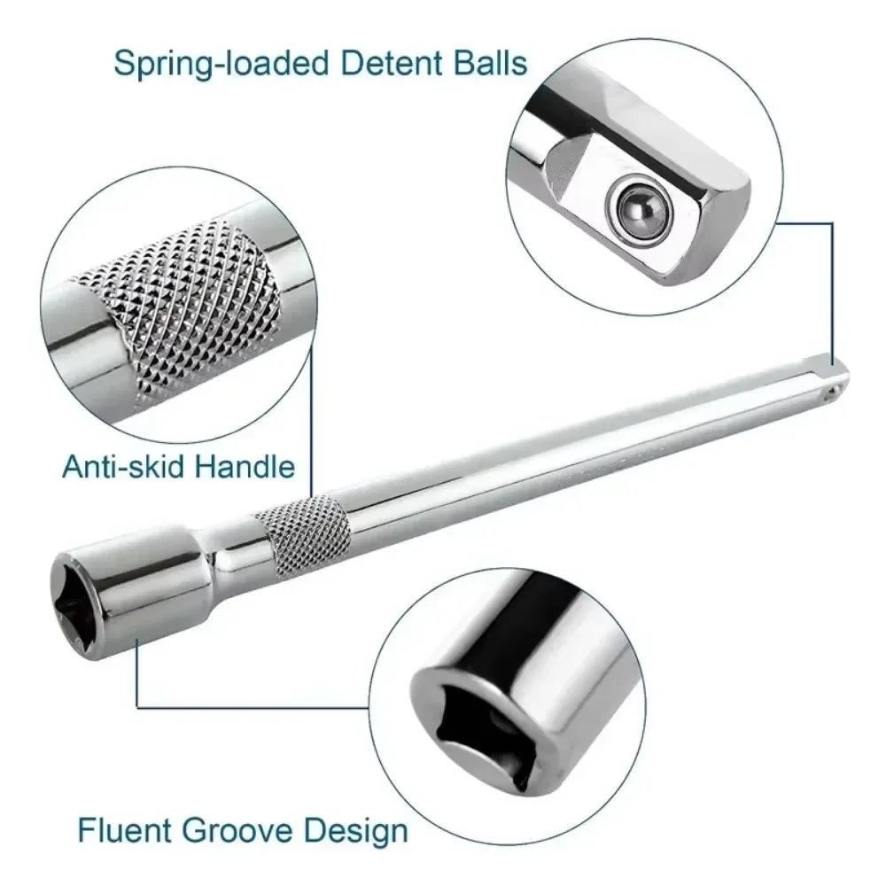 1/4" 3/8" 1/2" Drive Extension Set Socket Ratchet Wrench Extension Bar,50/100/150/250mm Ratchet Wrench Socket Extender Hand Tool image 3