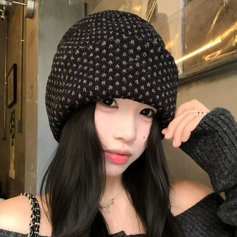 Dotted Jacquard Knit Beanie Hats for Women Men Cuffed Fold Brim Soft Warm Winter Skull Cap Daily Casual Knitted Pullover Hat
