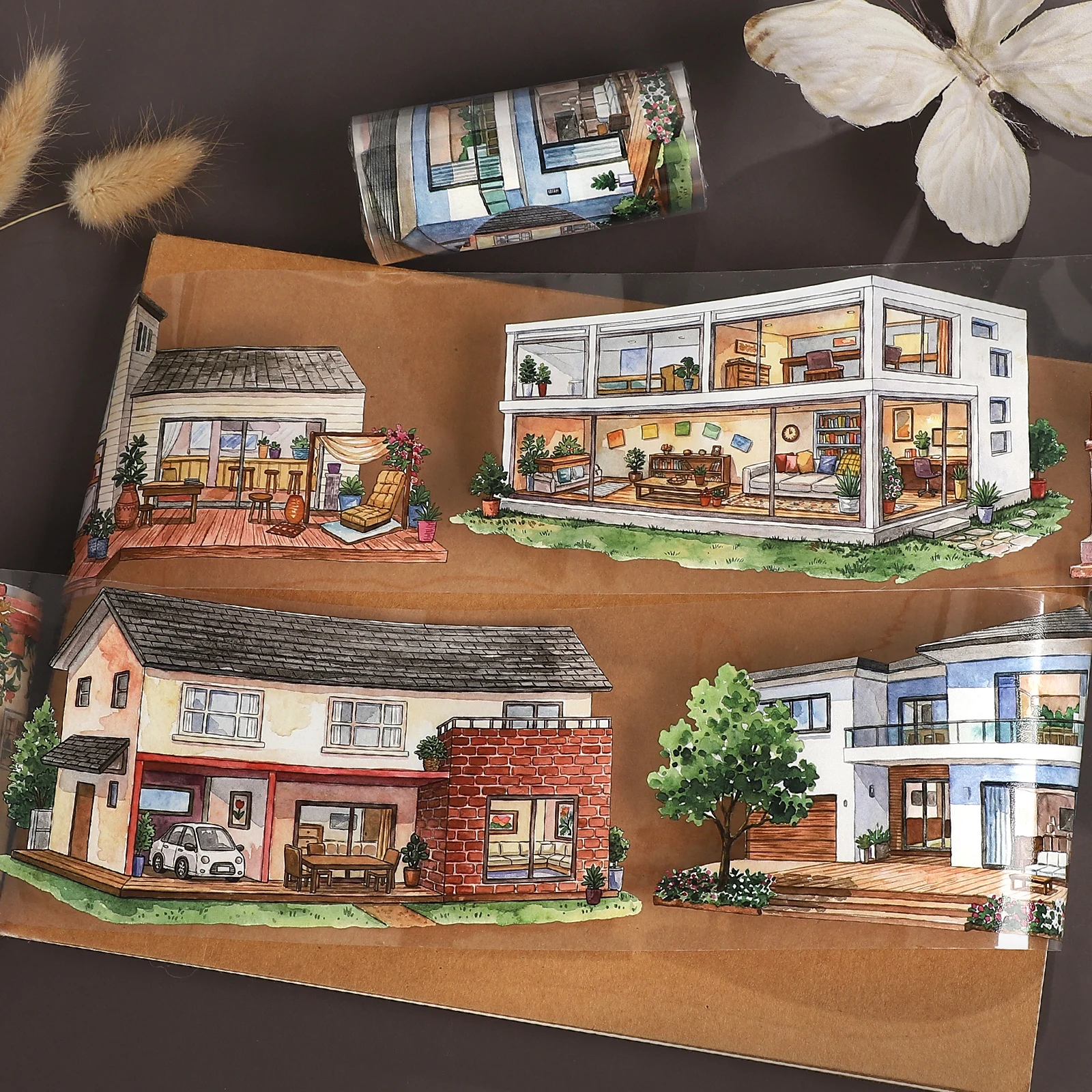 cinta-adhesiva-decorativa-pet-de-88mm-5m-con-diseno-vintage-de-casa-y-paisaje-material-creativo-para-manualidades-diario-collage-y-scrapbooking