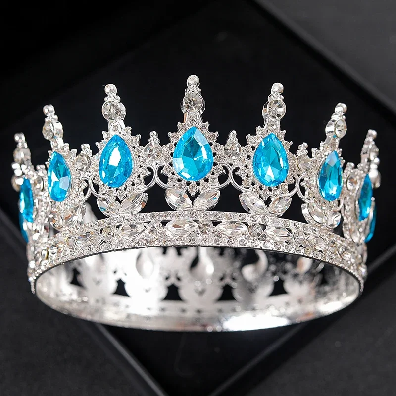 Baroque Round Wedding Crown Bridal Pageant Rhinestone Crystal Tiaras Crown Molding Headpieces For Queens and King