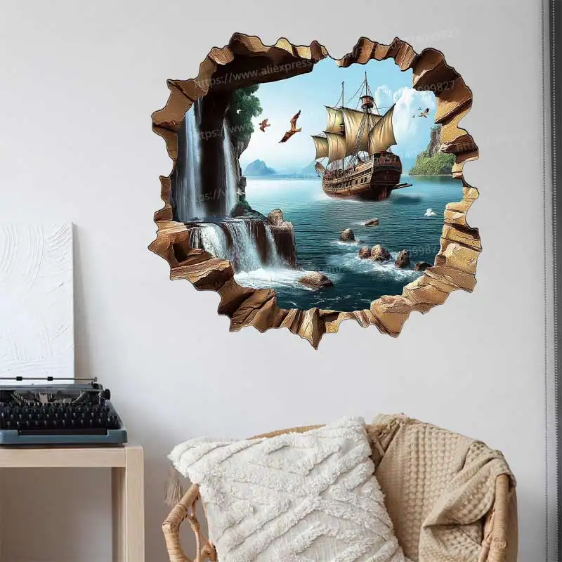 

Creative Ocean Sailing Wall Sticker Bathroom Toilet Decor Living Room Cabinet Refrigerator Home Decoration Decals Stickers M1359