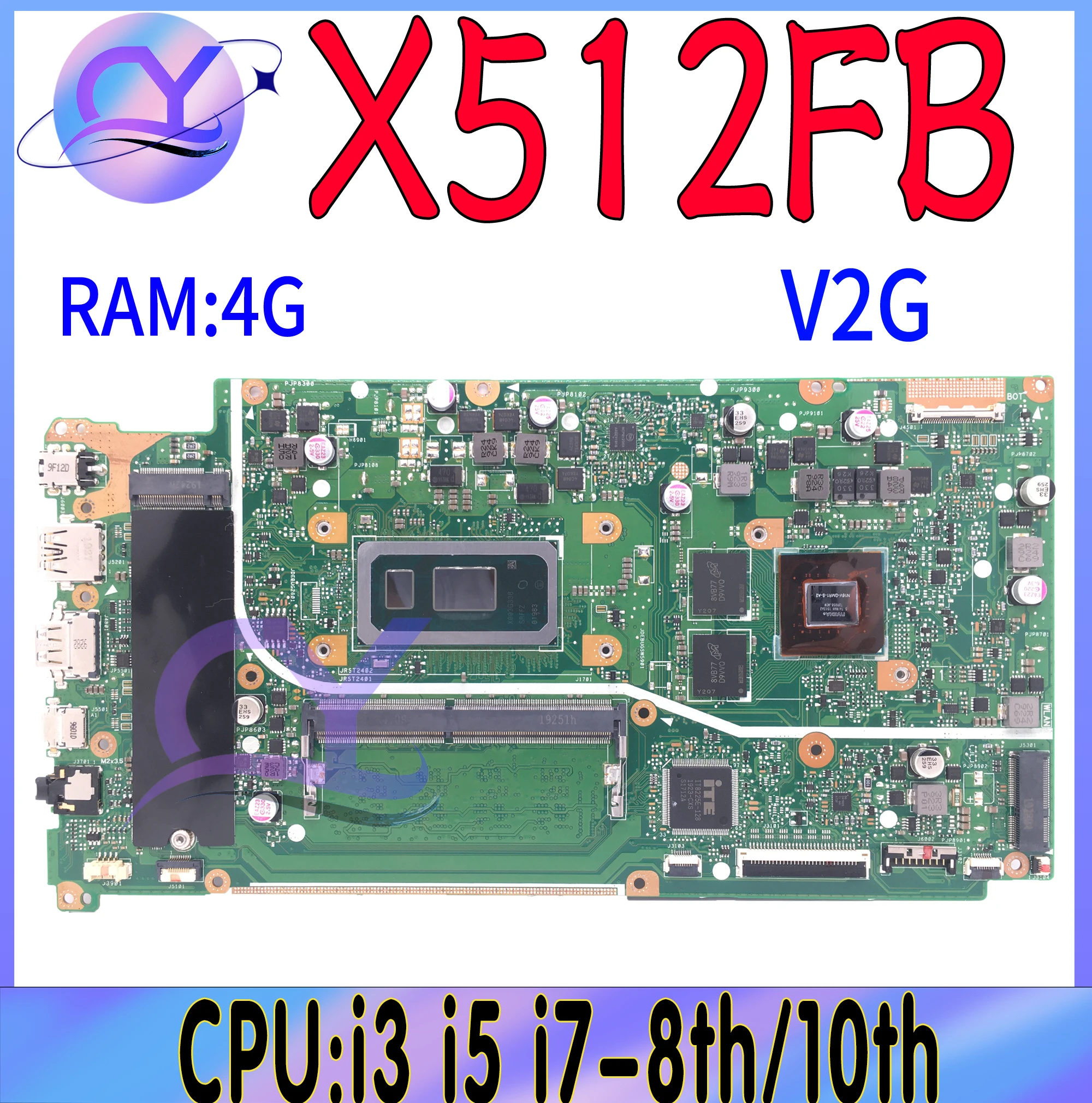 Imagem -02 - Placa-mãe Portátil para Asus Vivobook X512fa X512ff X712fa X712fb I3-i5-i5-i7 a 10th 4gb Uma V2g Mainboard