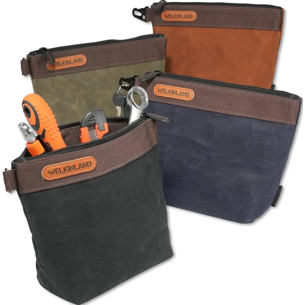 

Waxed Canvas Tool Pouch, 4Pcs-Set Tool Pouches, 10Inch Tool Pouches With Zipper, Heavy-Duty Electrician Bags, Canvas Tool Bags,