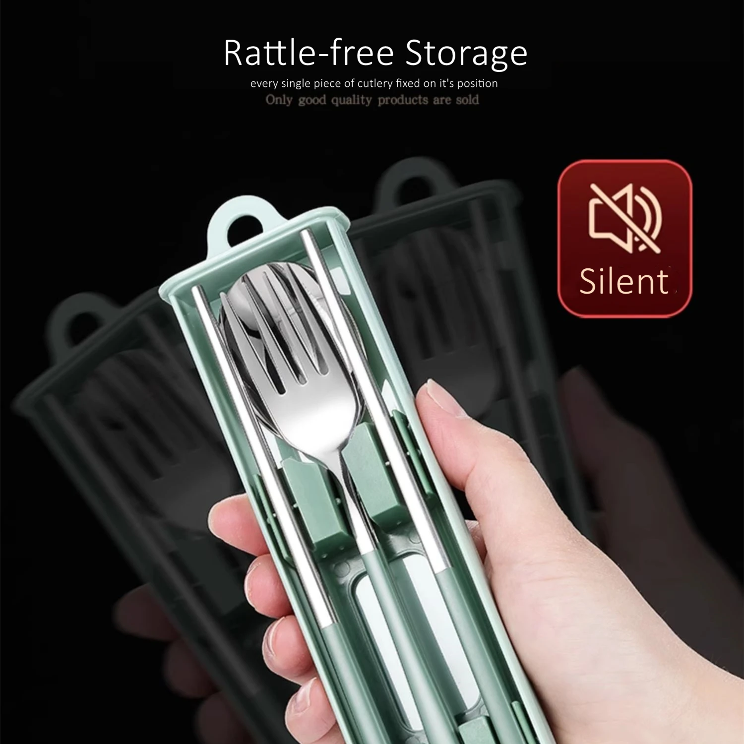 LFGB Certification 304 Stainless Steel Portable Bento Cutlery with Rattle-free Case Chopsticks Spoon Fork Picnic Flatware Set view 3