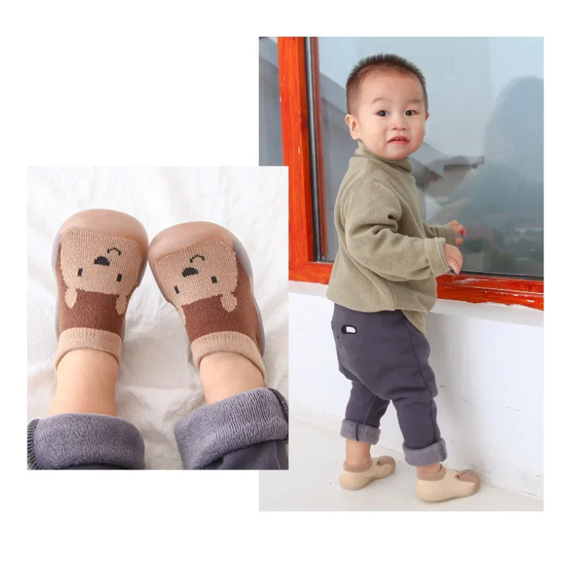 Sepatu anak bayi baru lahir, sepatu anak katun Anti selip sol karet kartun dalam ruangan