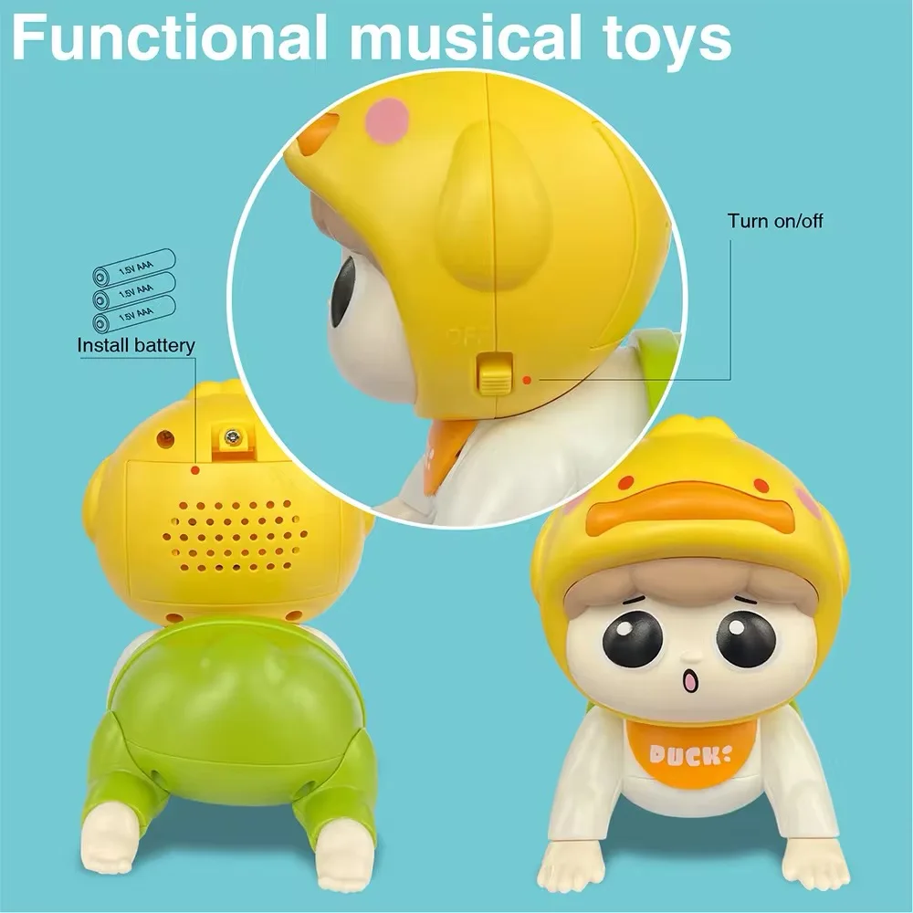 Baby mit Sound-Puppenspielzeug zum Erlernen des Krabbelpuzzles, Kopftraining, korrekte Krabbelaktivität, Geschenk, selbstbereitende Batterie