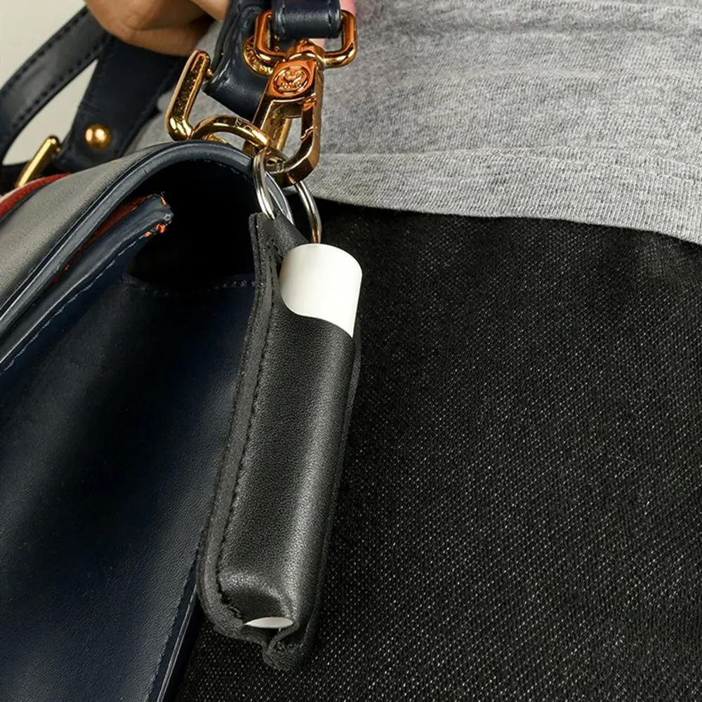 1pc PU Leather Lipstick Keychain Bag Colorful Key Ring Holder Lip Balm Case Keyring Bag Simple Keychain Holder