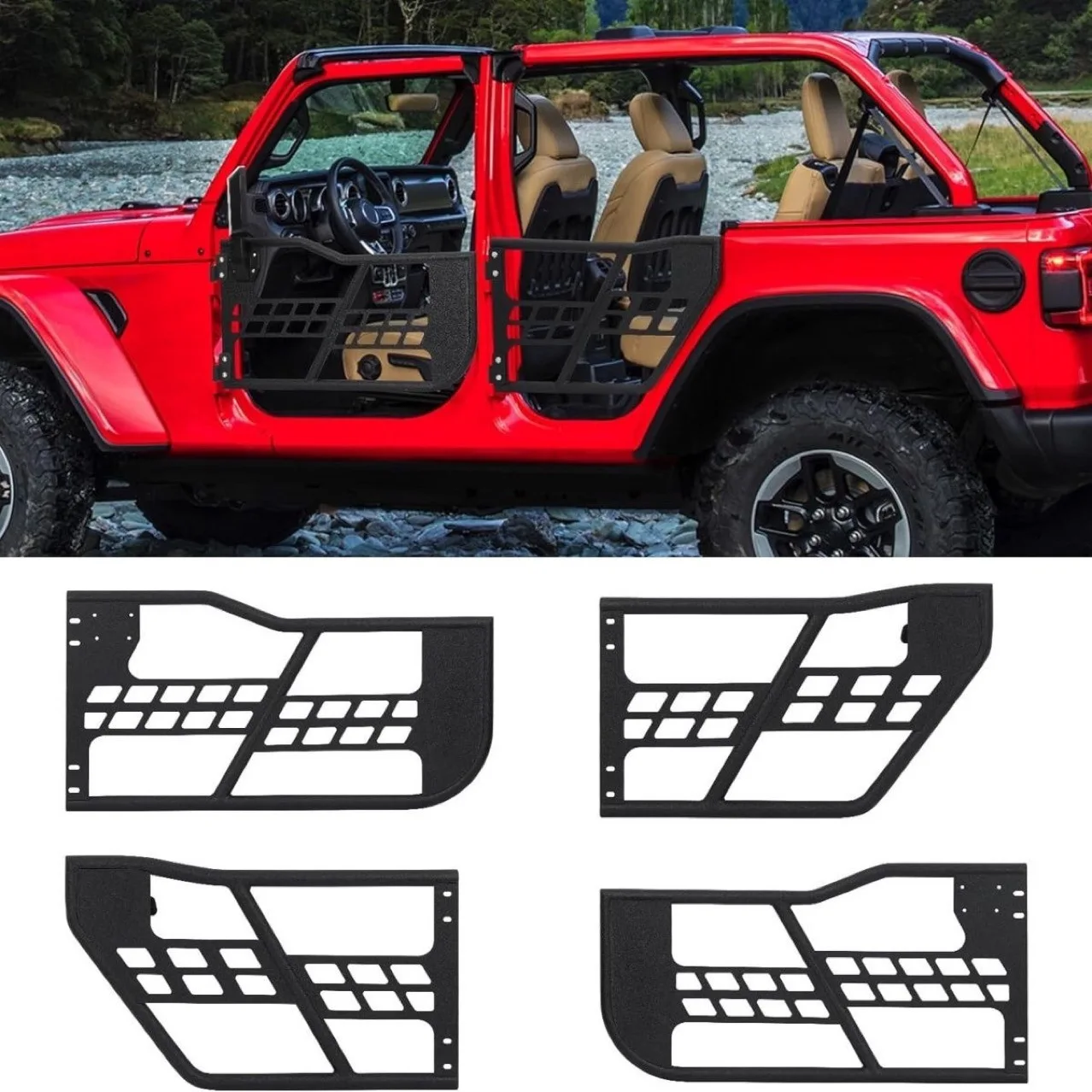 Steel Paramount Half Door With Rearview Mirror Fit Jeep Wrangler JK JL JT 2 Door 4 Door Exterior Replacement Parts