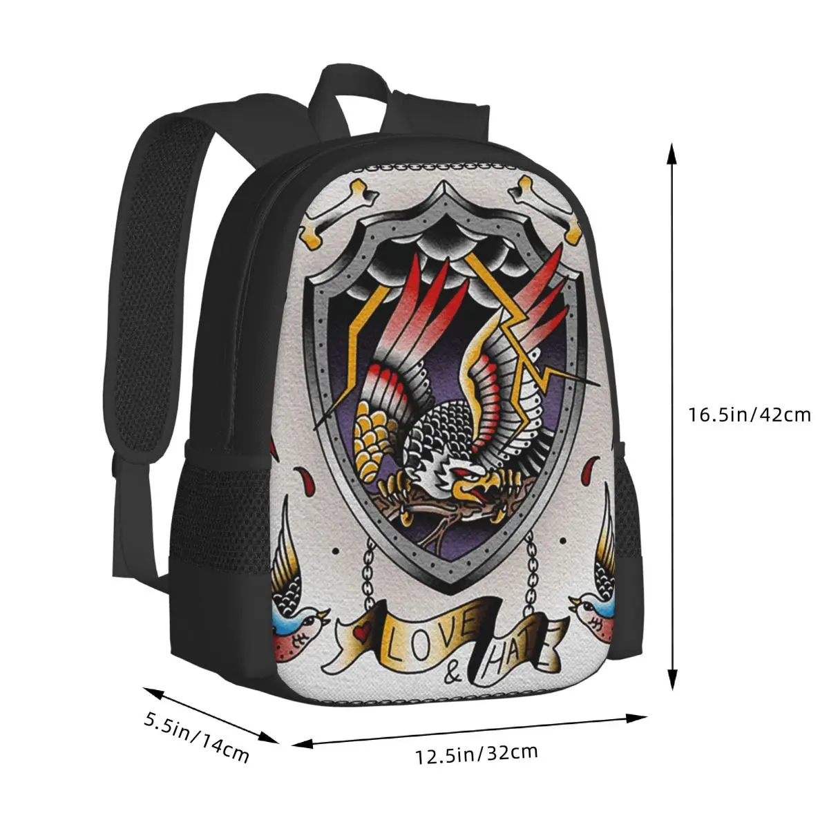 Tattoo Flash American Traditional Student Backpack School Bag Hiking Travel Daypack for Men Women Fashion Bookbag Shoulder Bags