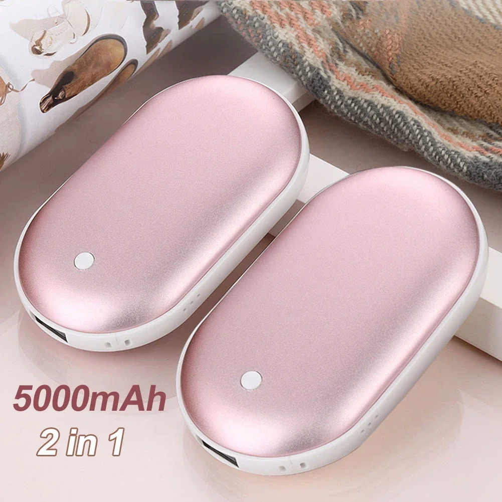 2 In 1 Portable Mini Hand Warmer USB Rechargeable 5000mAh Cobblestone Pocket Mobile Power Bank Reusable  Winter Heater