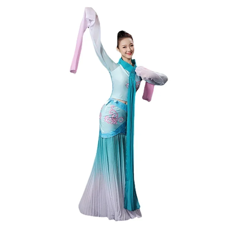 Costume de brevHanfu Classique à Manches d'Eau pour Femme, Vêtement Traditionnel Yangko, Style Chinois, Tenue de Fan National