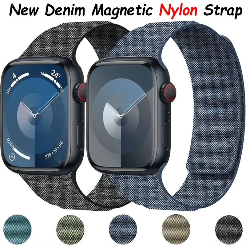 Neues Denim-Magnet-Nylonarmband für Apple Watch Ultra 2 49 mm 45 mm 41 mm 44 mm 40 mm 46/42 mm Fashion-Armband iWatch 10 9 8 7 6 5 4 SE