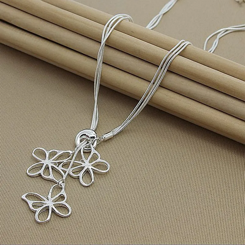 

925 Sterling Silver Butterfly 18 Inch Pendant Necklace For Women Wedding Party Fashion Jewelry Gifts