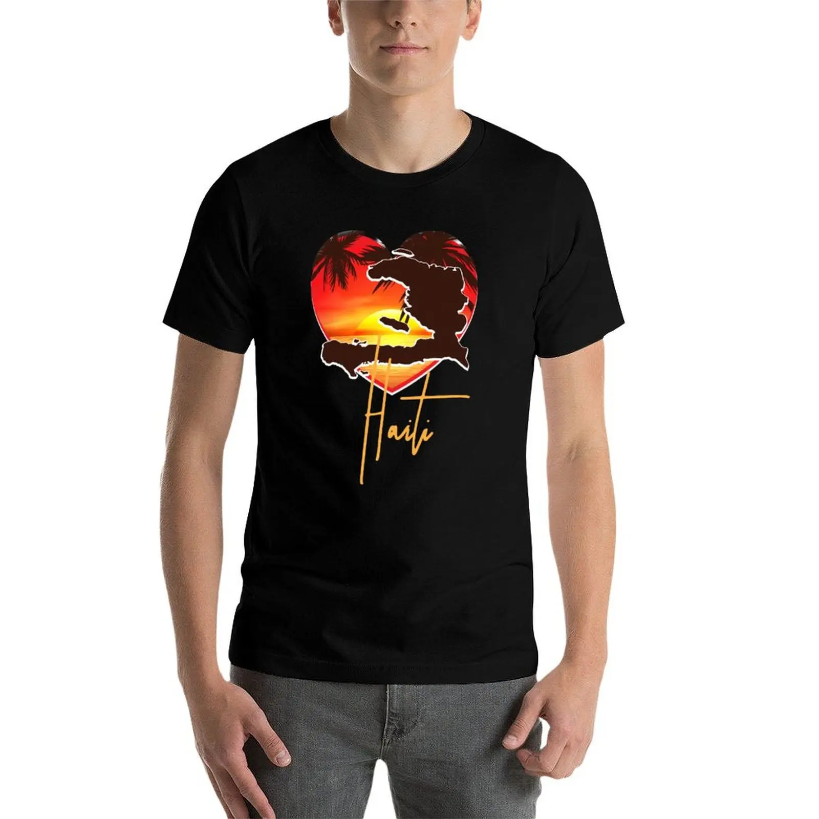 

Love Haiti Tropical Sunset T-Shirt man t shirt cotton high quality funny t shirts dark humor anime t shirts oversize T-Shirt