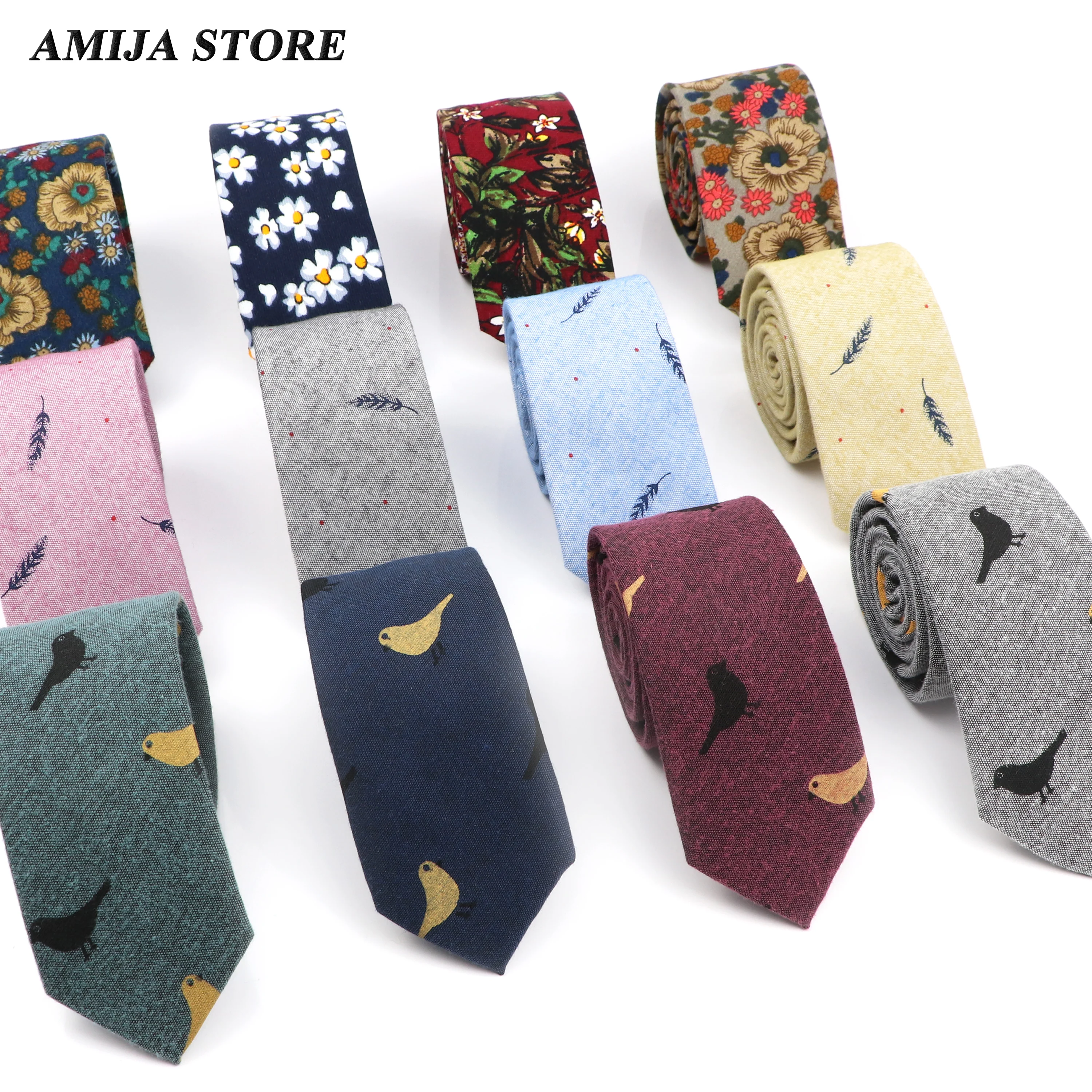 Cute Cartoon Cotton Tie For Men Women Feather Bird Necktie For Wedding Bussiness Casual Man's Neckties Flower Cravat Daily Wear