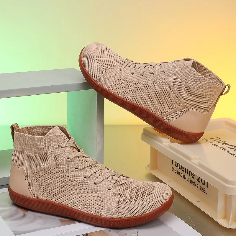 Mid-Top Barfußschuhe Unisex mit breiter Zehenbox, Trailrunning-Sneaker für Herren und Damen, Zero Drop Schnürschuhe, Outdoor-Wanderschuhe, rutschfeste Stiefel – Detail 10