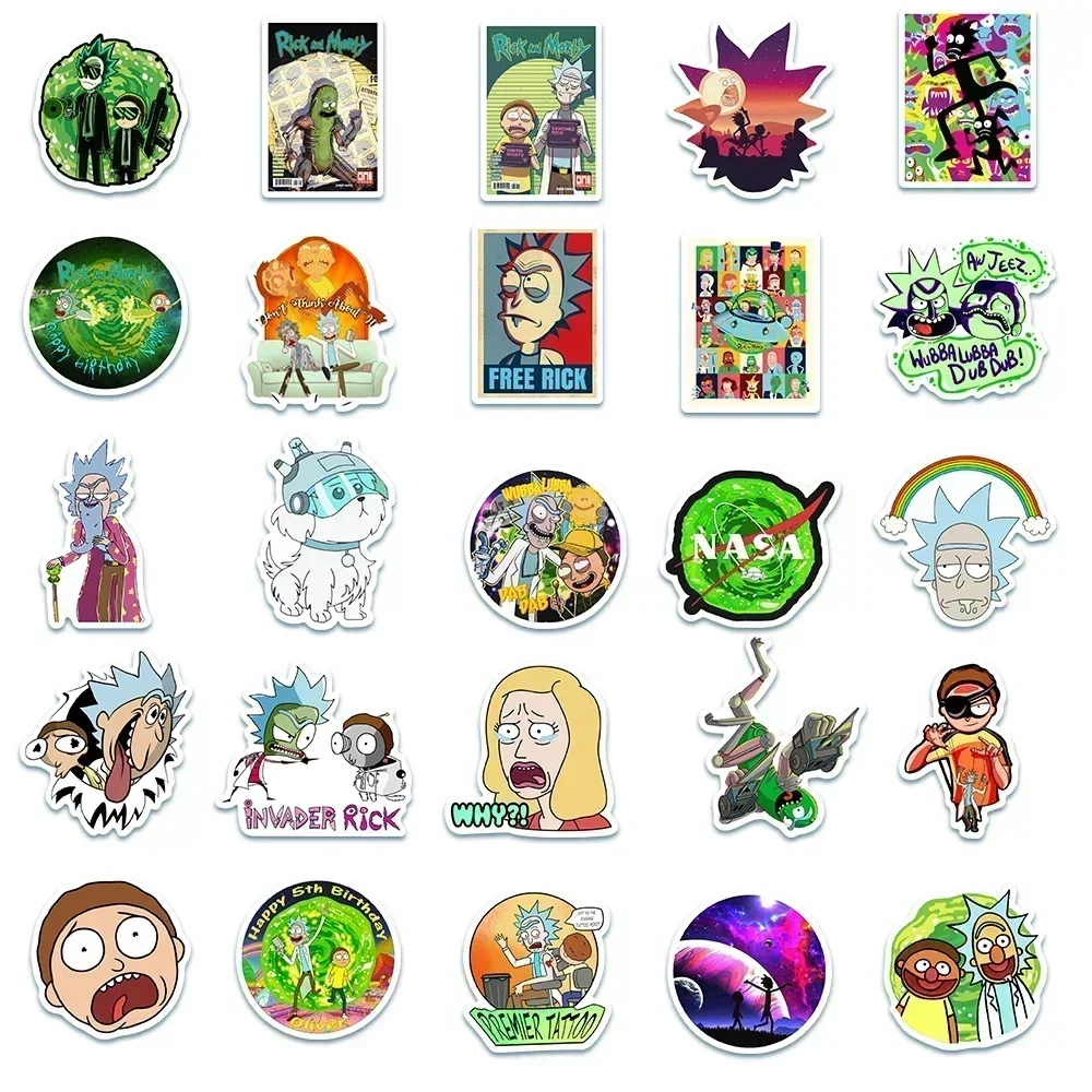 Cartoon Anime  Ricks Mortys Stickers Waterproof Skateboard Travel Suitcase Phone Laptop Suitcase Disney Sticker Cute Kid Toy