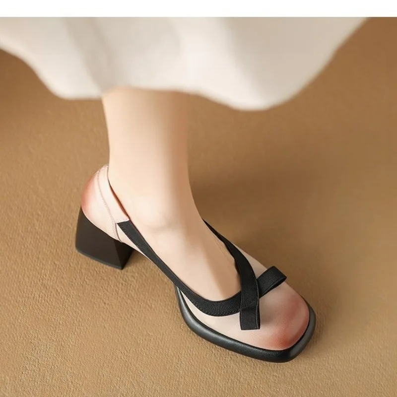 Chunky Block Pumps for Women Slip On Low Heel Closed Round Toe Dress Classic Mid Square Shoes Wedding Party Office Lady Shoes