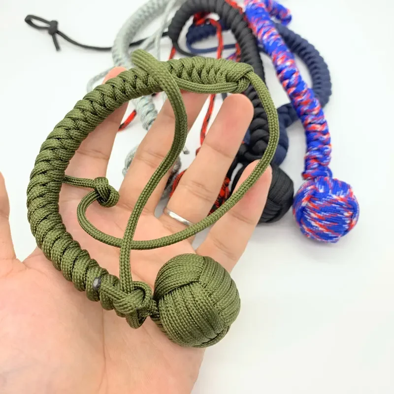 38cm Self Defense Monkey Fist DIY Hanging Bracelet Outdoor EDC Rope Steel Ball Broken Window Breaker Personal Safety Keychain