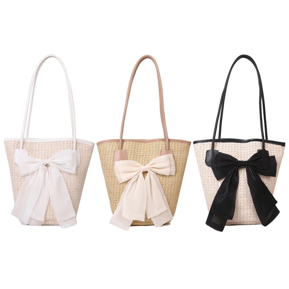 

Women Straw Tote Handbag Large Capacity Crochet Beach Handbag Hasp Closure Straw Beach Handbag Ladies Summer Daily Bag