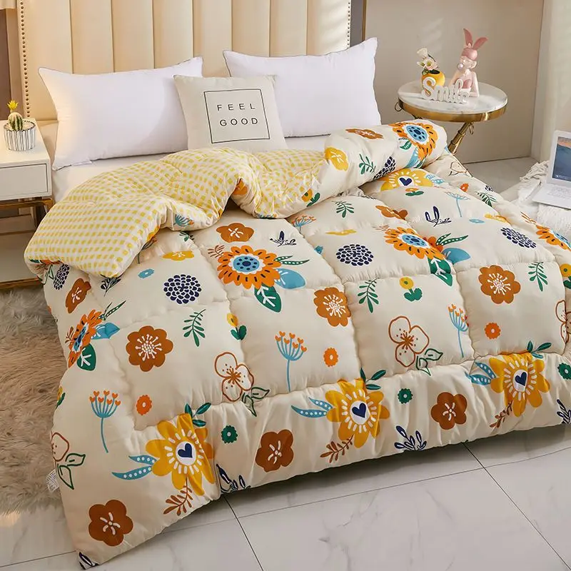 Thicken Cotton Winter Quilt Soft Warm Comforter Fluffy Quilt Core Skin-friendly Home Double Bed Blanket Solid Duvet Modern Quilt