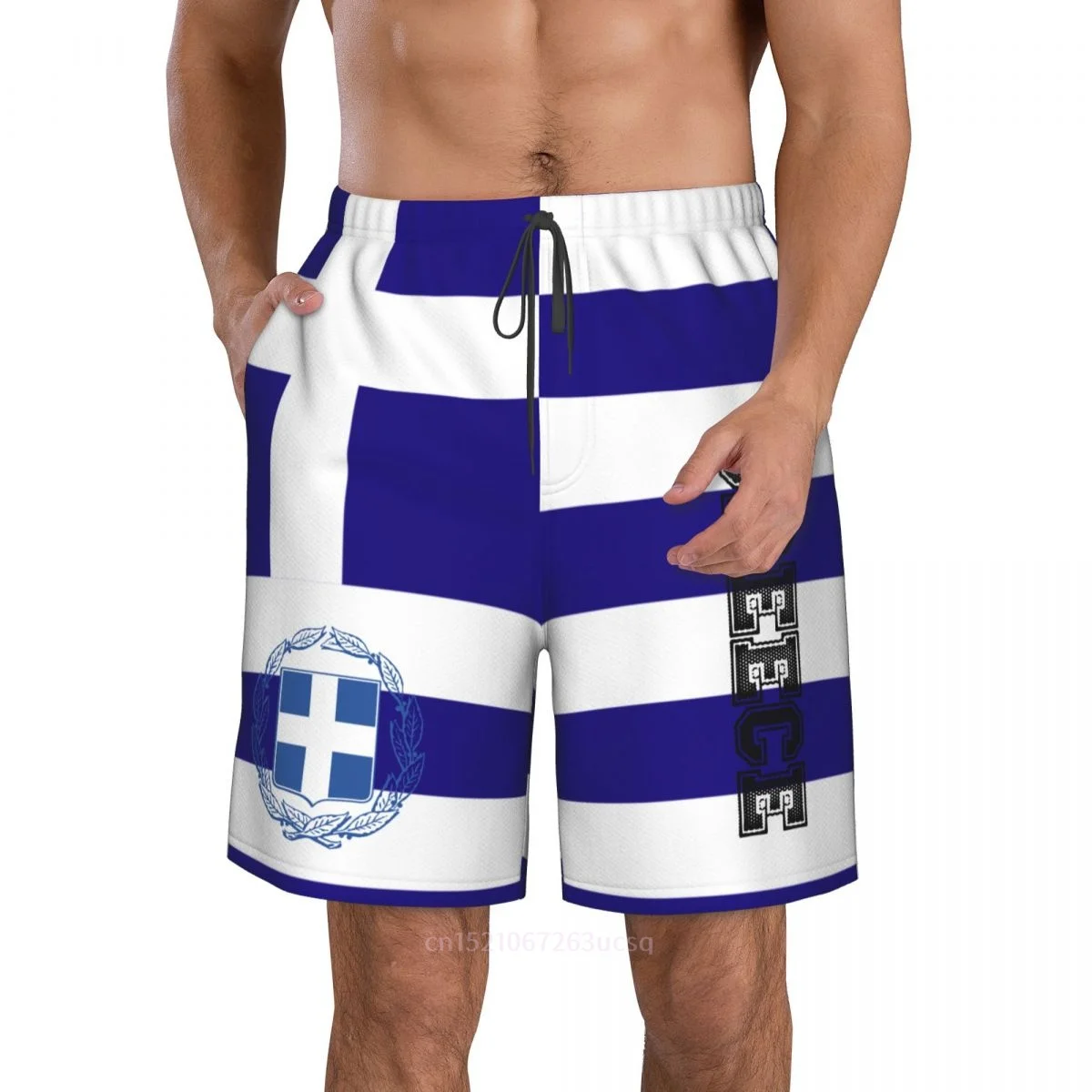 2023 Summer Polyester Greece Country Flag 3D Printed Men\'s Board Shorts Beach Pocket Running Summer Pants