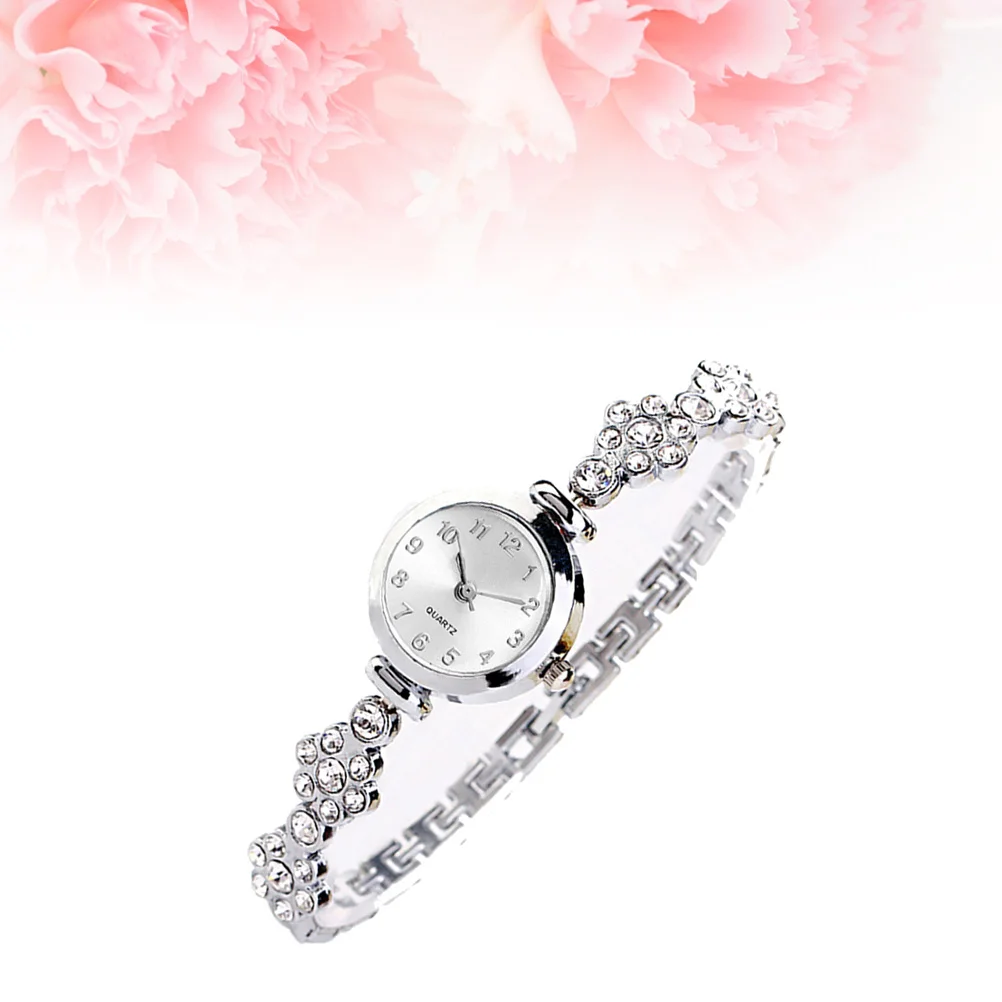 

Diamond Quartz Watch For Women Silver Rhinestone Alloy Bracelet Wristwatch Analog Fashion Elegant Clock Birthday Gift