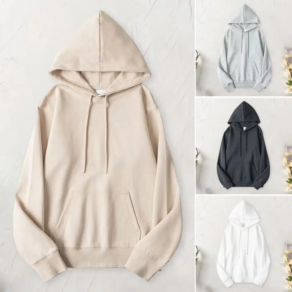 

Men Fall Hoodie Cozy Unisex Hoodie with Drawstring Patch Pocket Elastic Cuffs Soft Warm Mid-length Winter Top for Style Layered