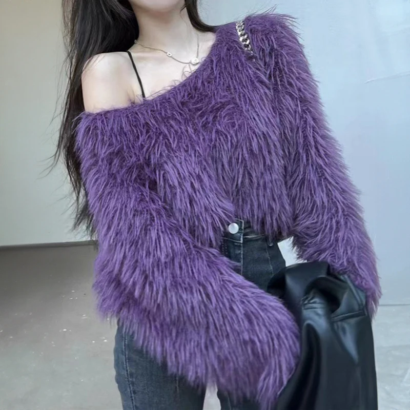 

Fuzzy Knit Pullover Women 3/4 Sleeve Plain Brushed Crop Sweater Jumper Women Teen-girl Fall Winter Basic Outfit