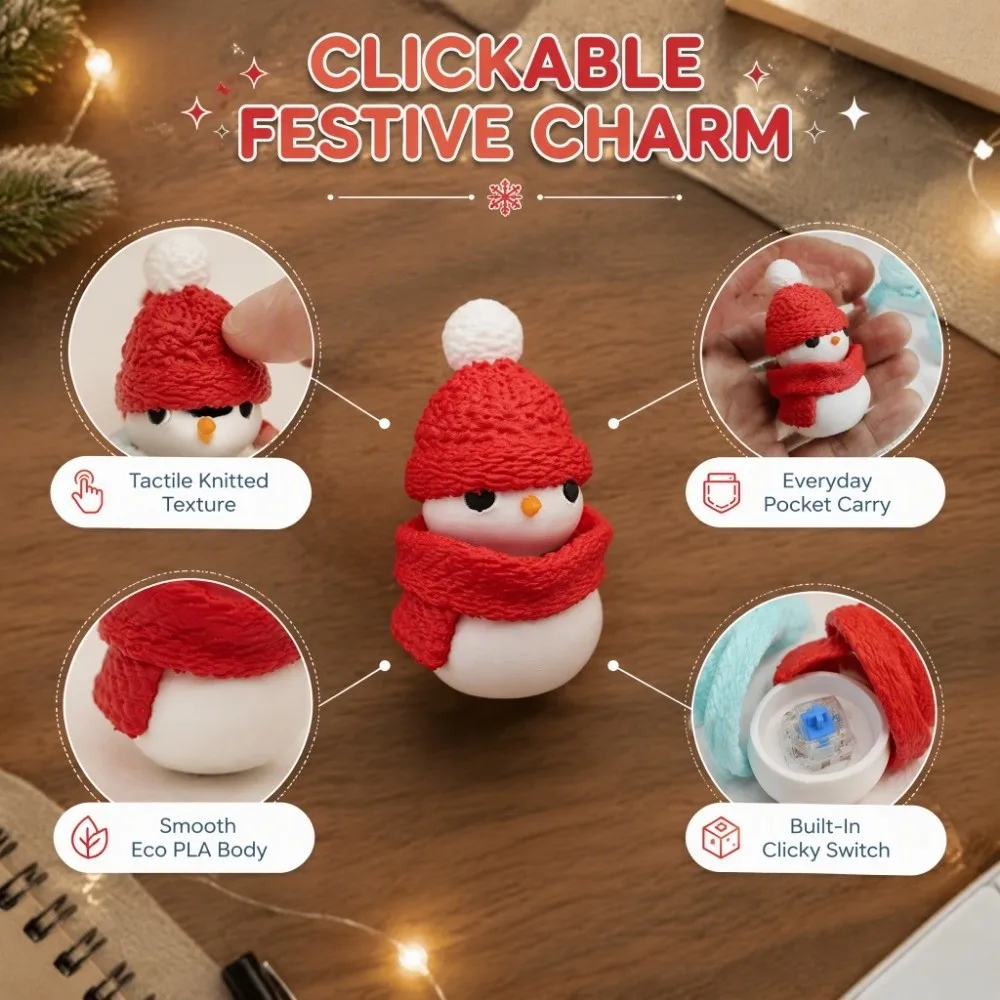 3D Printed Mini Clicker Ornament Relaxation Lightweight Christmas Snowman Figurine Portable Decorative Finger Decoration