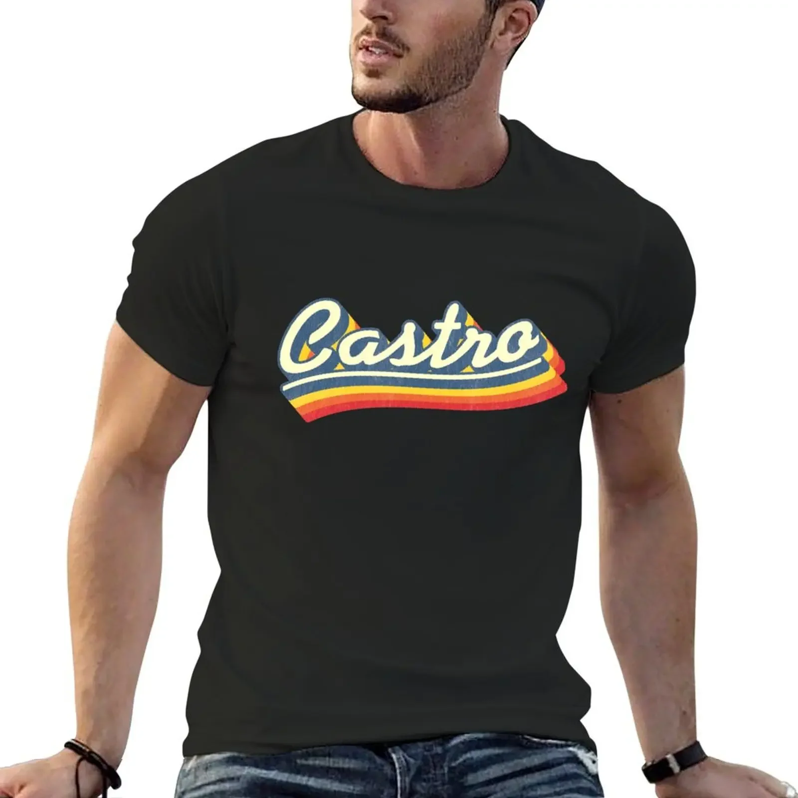 Castro | Retro Rainbow T-Shirt sweat anime t shirts men t shirts high quality