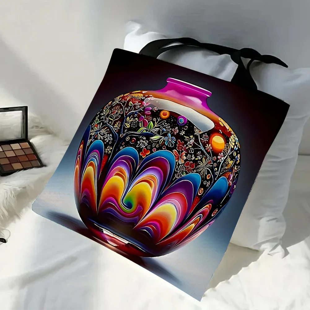 4 bolsas de mano de lino tipo jarrón, bolsos de hombro de gran capacidad para mujer, para compras