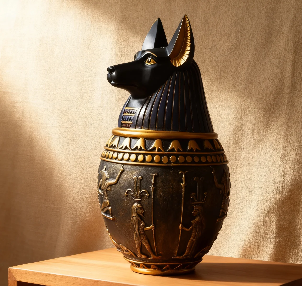 Urn Pet Ancient Egyptian Mythology Resin Sculpture Pet Memorial Urn with Anubis Statue Copper Jar Casket for Dog