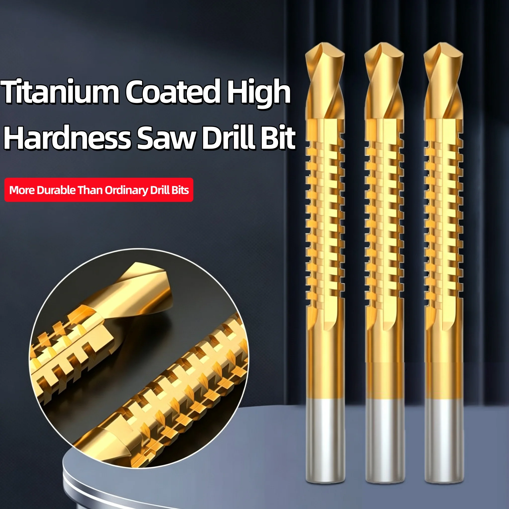 3-8mm Titanium Coated Serrated Saw Drill Bits HSS Twist Jagged Grooving Drill Bit for Wood Plastic Metal Hole Drilling Tools Set