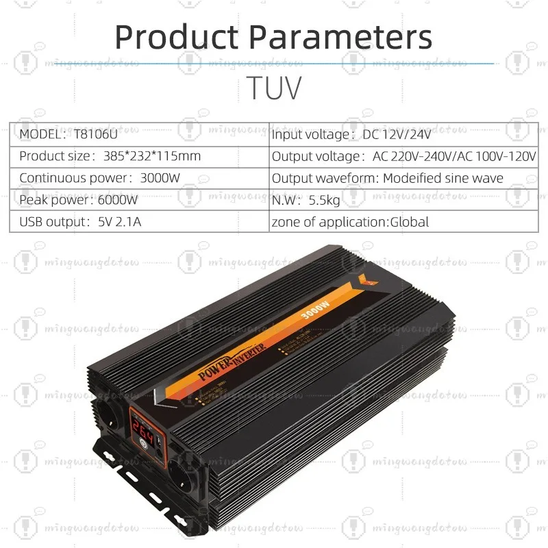 Off-Grid Modified Sine Wave Inverter 3000W, 12V to 220V, High Power Car Power Supply for Cross-Border