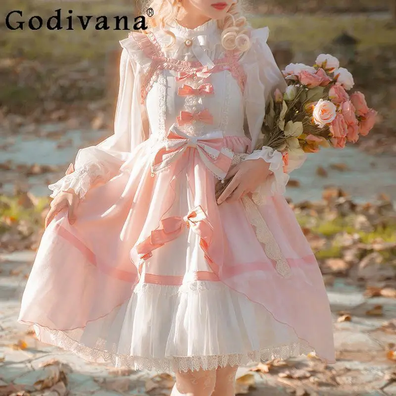 

Spring Autumn Fairy Dress for Girls Japanese Style Lolita JSK Strap Dress Set Women's Oversized Princess Shirt and Dress Suits