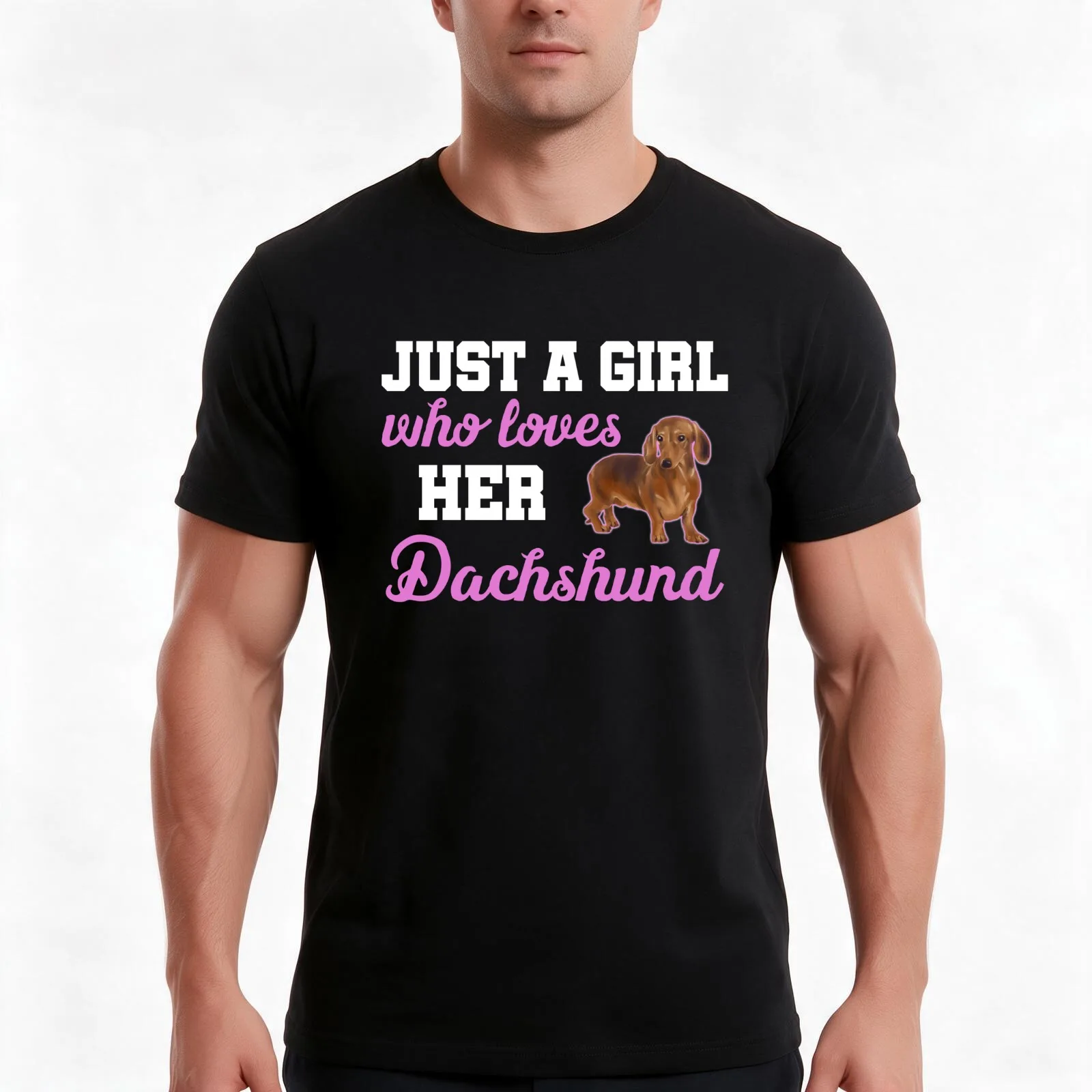 Just A Girl Who Loves Her Dachshund t shirt T-Shirt, Summer Casual Cotton Tee, Oversized Streetwear Tops, Vintage Graphic Print
