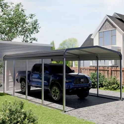 12x20 FT Heavy Duty Metal Carport Kits with Galvanized Steel Roof and Frame, Outdoor Carport Canopy Enhanced Base