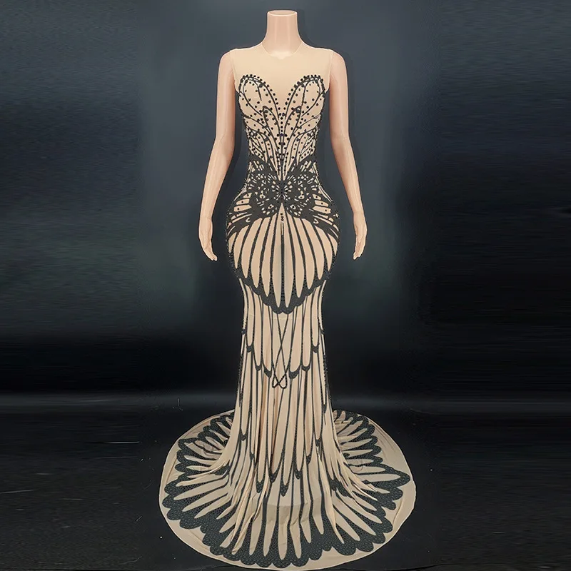

Rhinestone Translucent Diamond Gown Prom Dress Vestidos Fiesta De Lujo Vestidos De Gala De Noche Dress Luxo Elegante Festa Longa