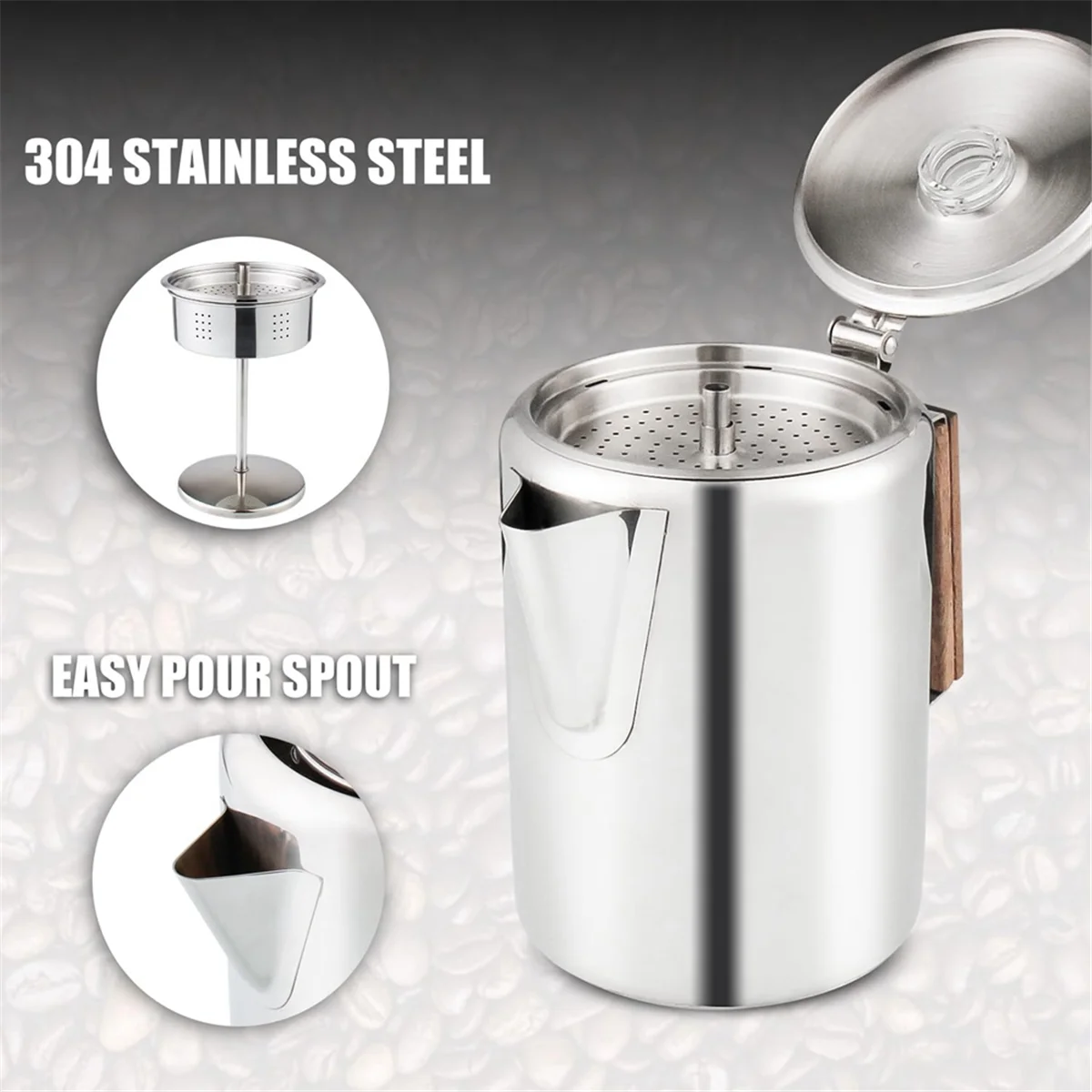 Coffee Percolators Stovetop for Camping, Percolator Coffee Pot Stainless Steel Coffee Maker Camping Outdoors 9 Cup