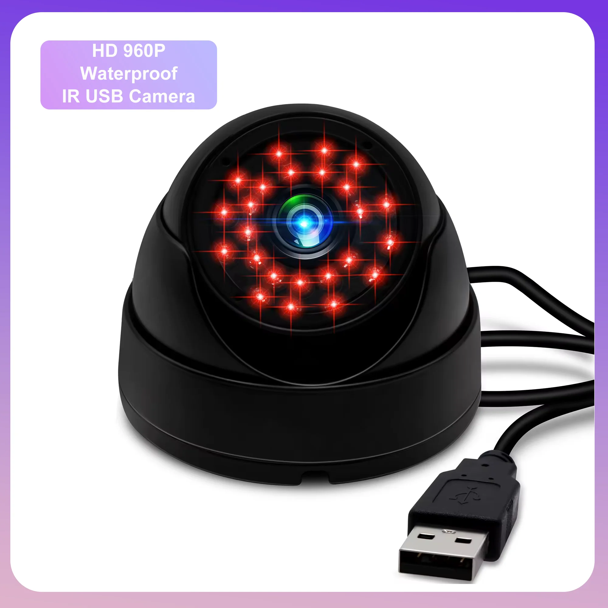

ELP Dome USB Camera 960P IP66 Waterproof 0.01Lux Low Light IR Webcam with 24 IR LEDs USB2.0 for Home Monitoring