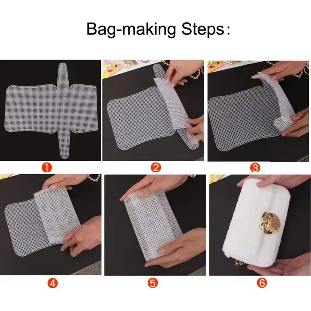 DIY Plastic Weaving Plastic Mesh Cloth Handmade Craft Bags Making Grid Hook White Bag Fixed Grid Sheet Bag Accessories