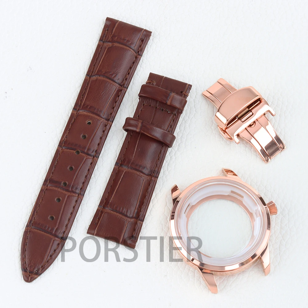 

40mm Stainless Steel Case for Cocktail nh35/nh36/nh38 Movement 35mm Dial Transparent Backcover Arched glass 20MM Leather Strap