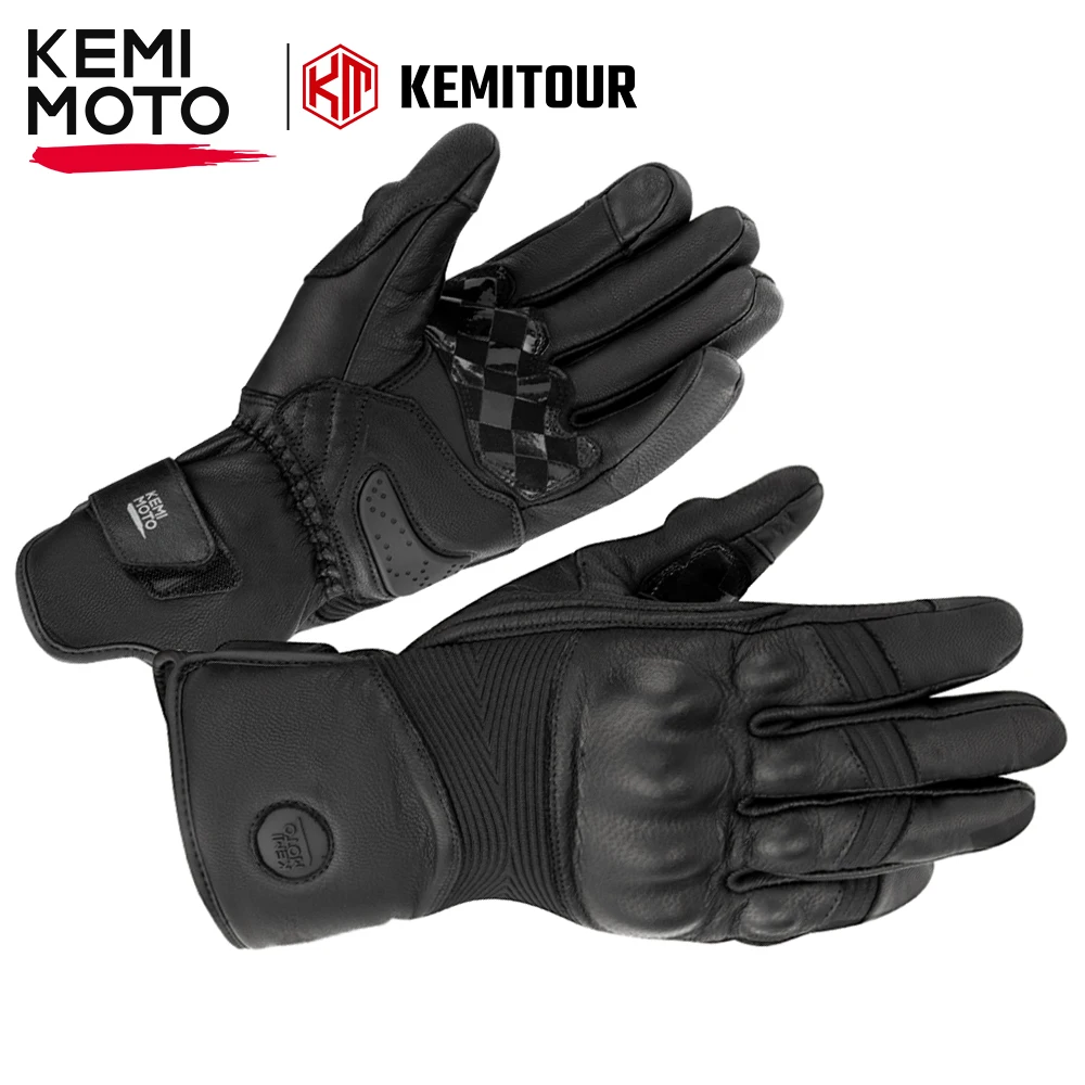 

KEMIMOTO Leather Winter Moto Gloves Men's Women's Retro Motorcycle Gloves Waterproof Touch Screen For Cycling Scooter Touring